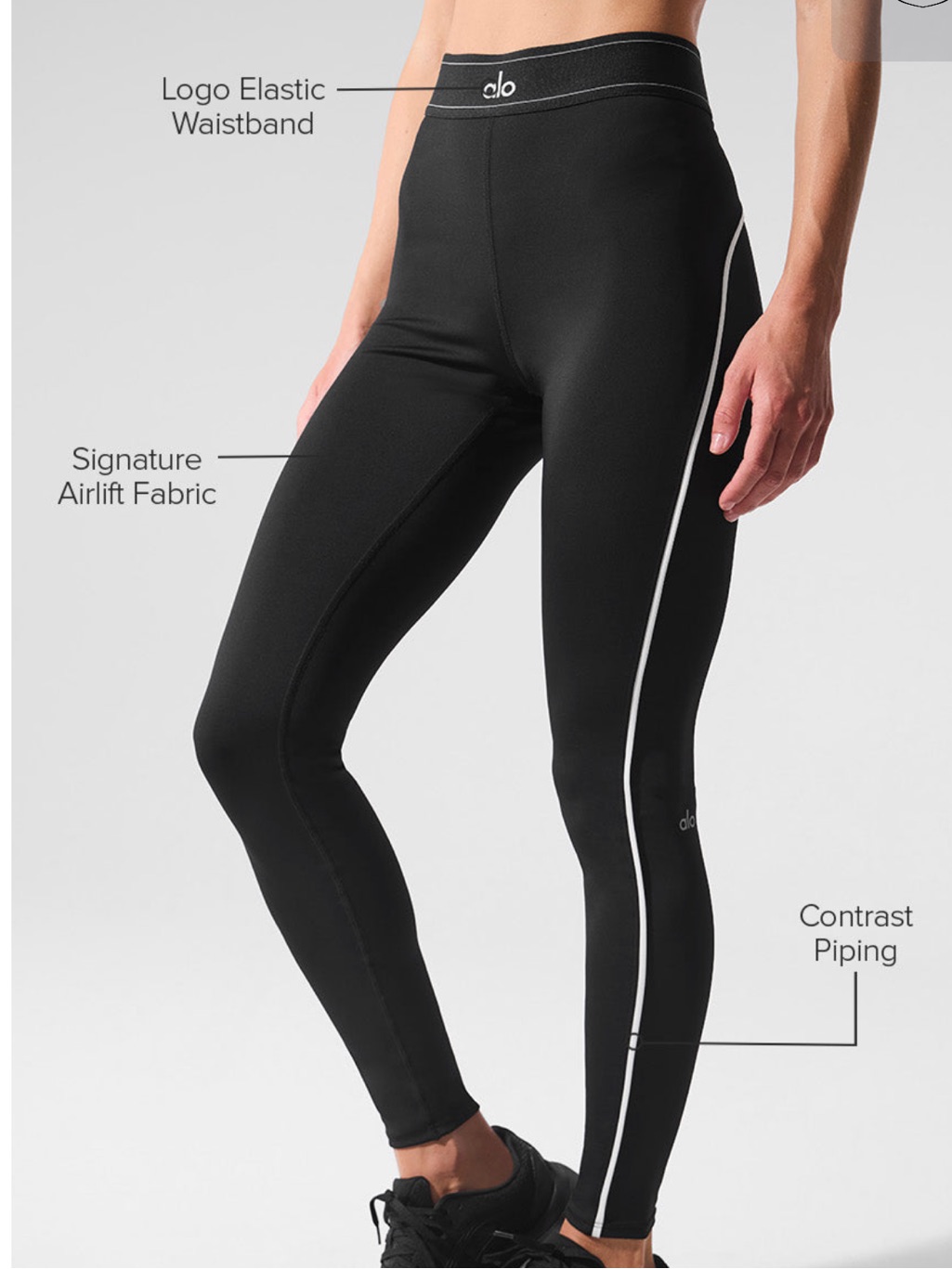Alo Yoga Airlift High-Waist Suit Up Legging Black With White Contrast Piping Xxs